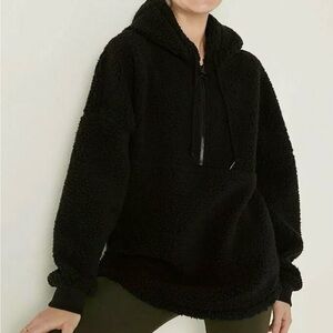 PINK VICTORIA’S SECRET Black Teddy Sherpa Half Zip Sweatshirt Hoodie Women's XL
